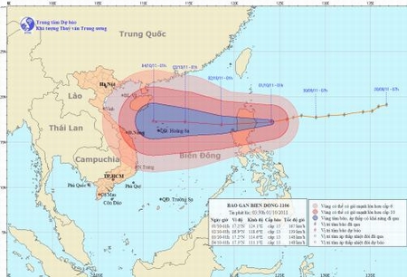 Dự báo đường đi và khu vực ảnh hưởng của bão. Ảnh: NCHMF.